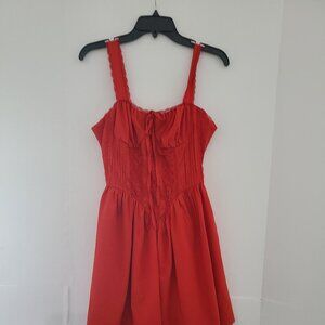 RED MILK MAID/CORSET-STYLE INSPIRED MIDI SUNDRESS-SLEEVELESS-LACE TRIM- SZ LARGE